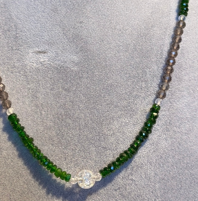 Chokerkette aus Rauchqurz mit Diopsid und Bergkristall